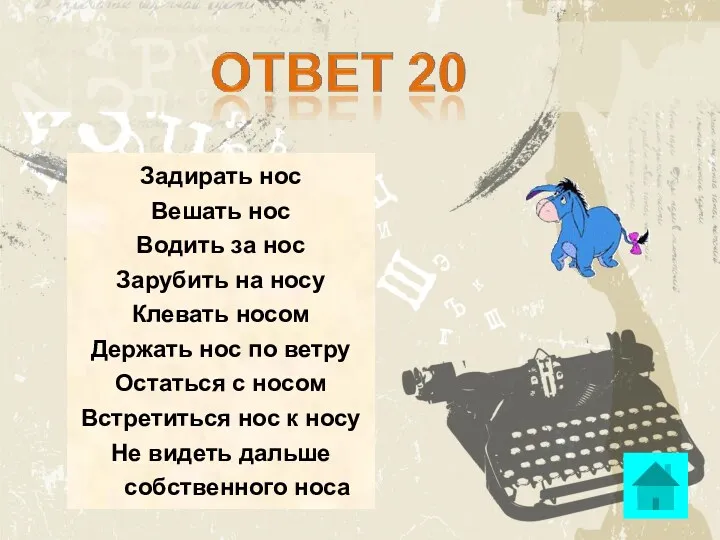 Задирать нос Вешать нос Водить за нос Зарубить на носу