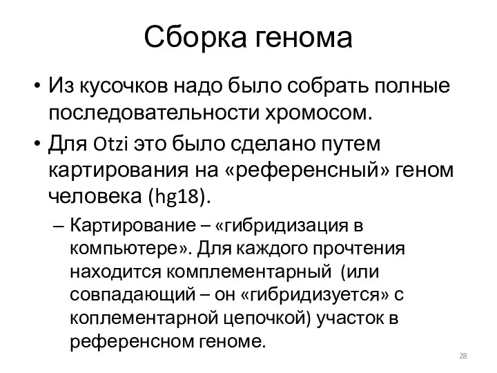 Сборка генома Из кусочков надо было собрать полные последовательности хромосом.