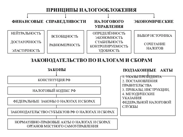 ПРИНЦИПЫ НАЛОГООБЛОЖЕНИЯ ФИНАНСОВЫЕ СПРАВЕДЛИВОСТИ НАЛОГОВОГО УПРАВЛЕНИЯ ЭКОНОМИЧЕСКИЕ НЕЙТРАЛЬНОСТЬ ДОСТАТОЧНОСТЬ ЭЛАСТИЧНОСТЬ