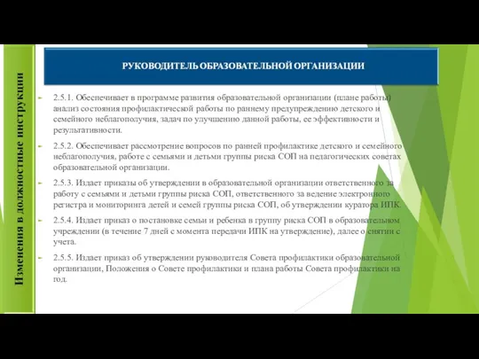 2.5.1. Обеспечивает в программе развития образовательной организации (плане работы) анализ