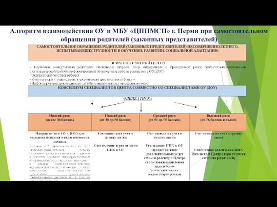 Алгоритм взаимодействия ОУ и МБУ «ЦППМСП» г. Перми при самостоятельном обращении родителей (законных представителей)