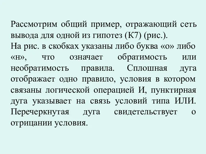 Рассмотрим общий пример, отражающий сеть вывода для одной из гипотез