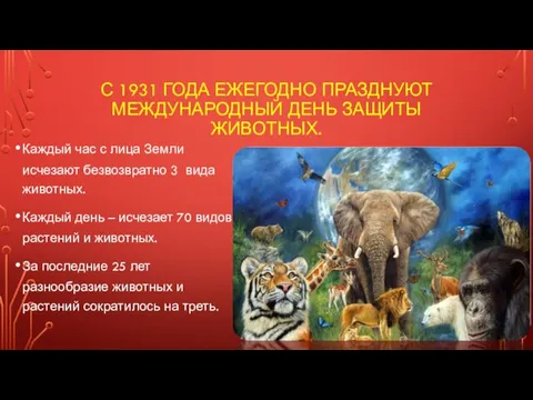 С 1931 ГОДА ЕЖЕГОДНО ПРАЗДНУЮТ МЕЖДУНАРОДНЫЙ ДЕНЬ ЗАЩИТЫ ЖИВОТНЫХ. Каждый