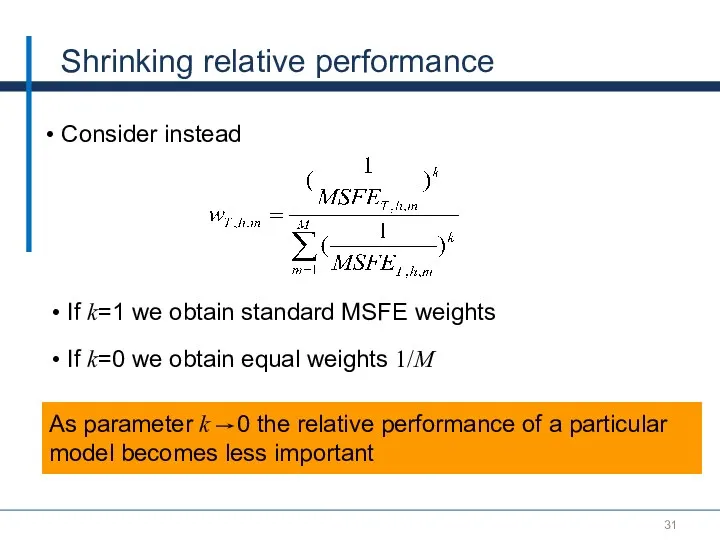 Shrinking relative performance Consider instead As parameter k 0 the