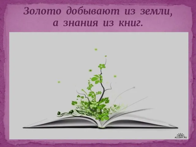 Золото добывают из земли, а знания из книг.