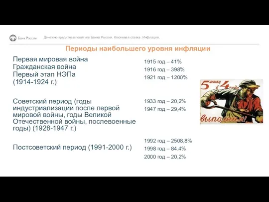 Периоды наибольшего уровня инфляции Первая мировая война Гражданская война Первый