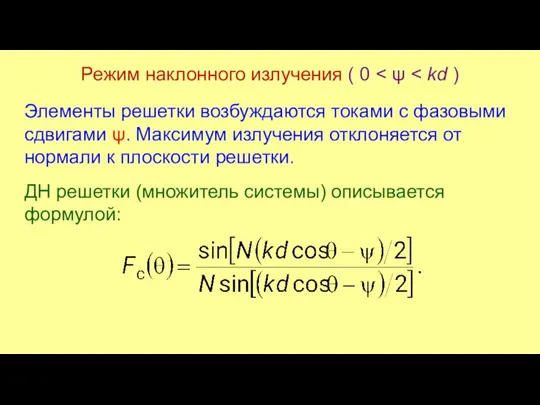 Режим наклонного излучения ( 0 Элементы решетки возбуждаются токами с