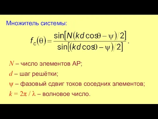 N – число элементов АР; d – шаг решётки; ψ