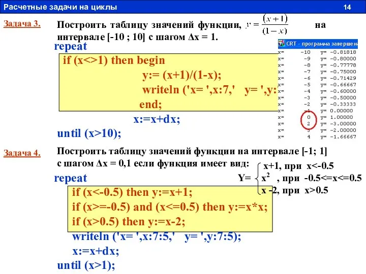 Построить таблицу значений функции, на интервале [-10 ; 10] с