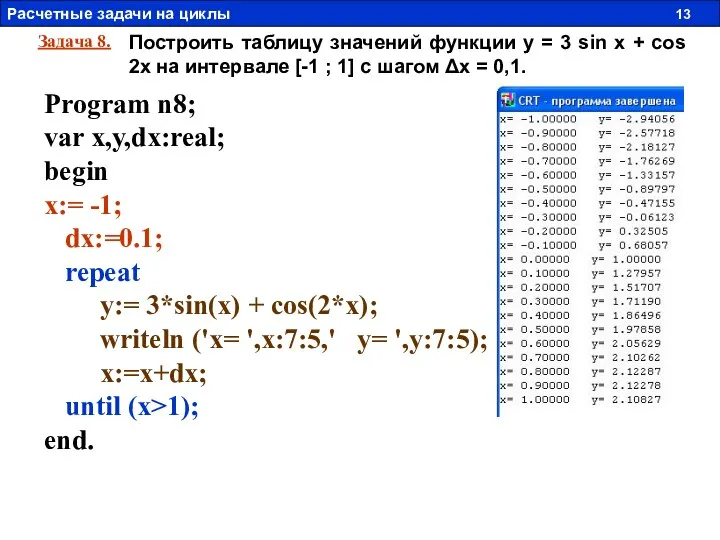 Построить таблицу значений функции y = 3 sin x +