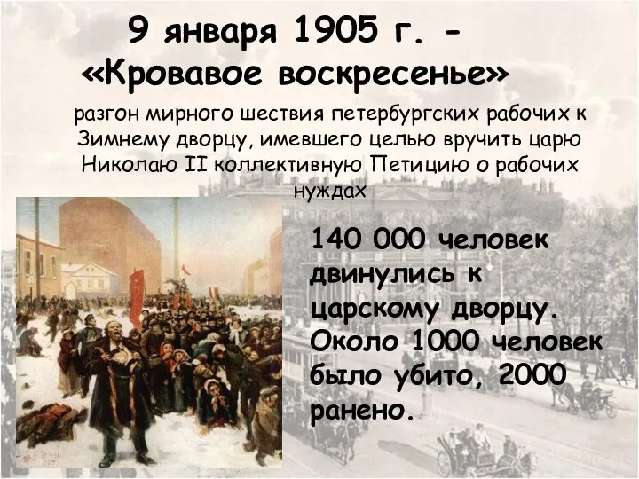 9 января 1905 г. - «Кровавое воскресенье» разгон мирного шествия