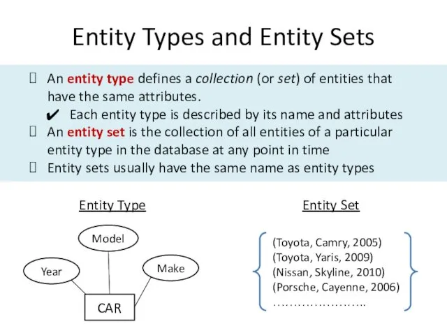 Entity Types and Entity Sets An entity type defines a collection (or set)