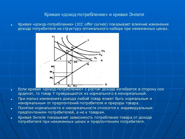 Кривая «доход-потребление» и кривая Энгеля Кривая «доход-потребление» (ICC offer curves)