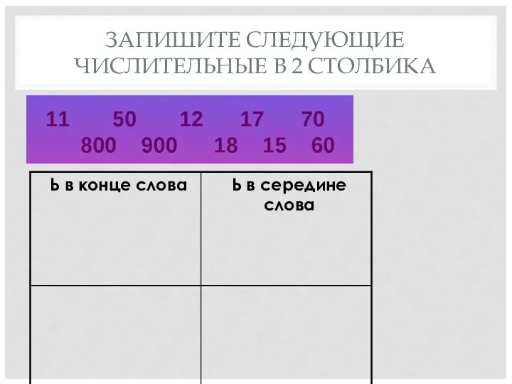 ЗАПИШИТЕ СЛЕДУЮЩИЕ ЧИСЛИТЕЛЬНЫЕ В 2 СТОЛБИКА