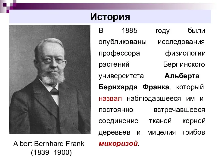 История В 1885 году были опубликованы исследования профессора физиологии растений