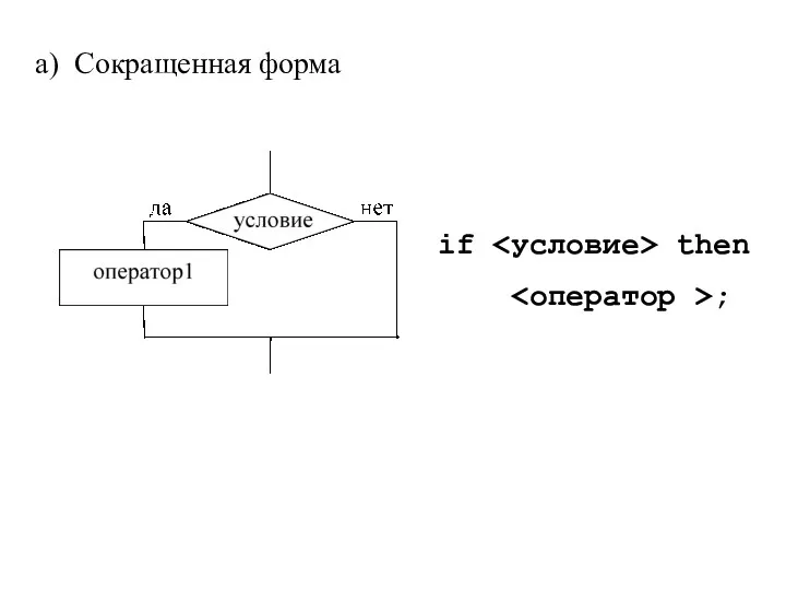 а) Сокращенная форма if then ;