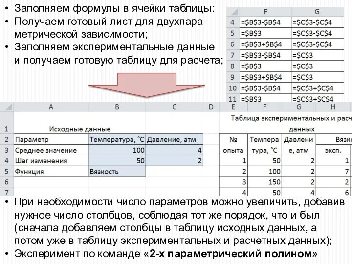 Заполняем формулы в ячейки таблицы: Получаем готовый лист для двухпара-