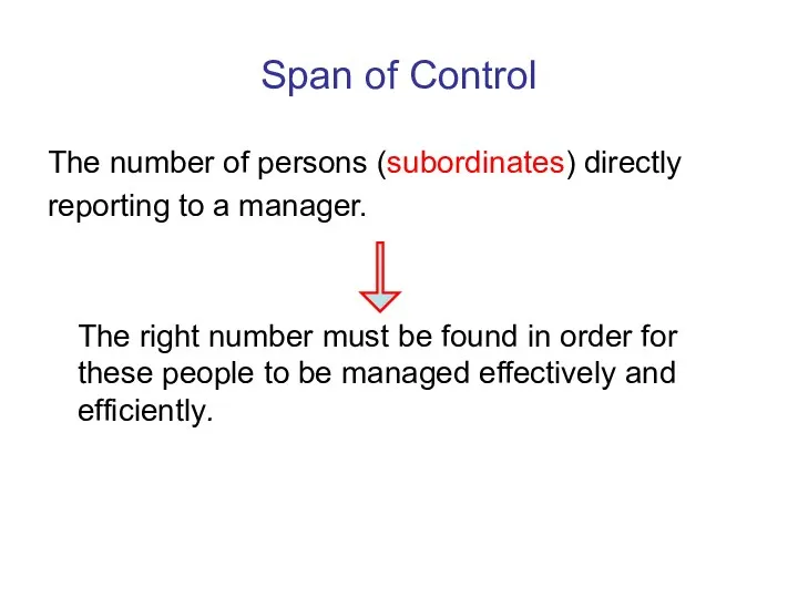 Span of Control The number of persons (subordinates) directly reporting