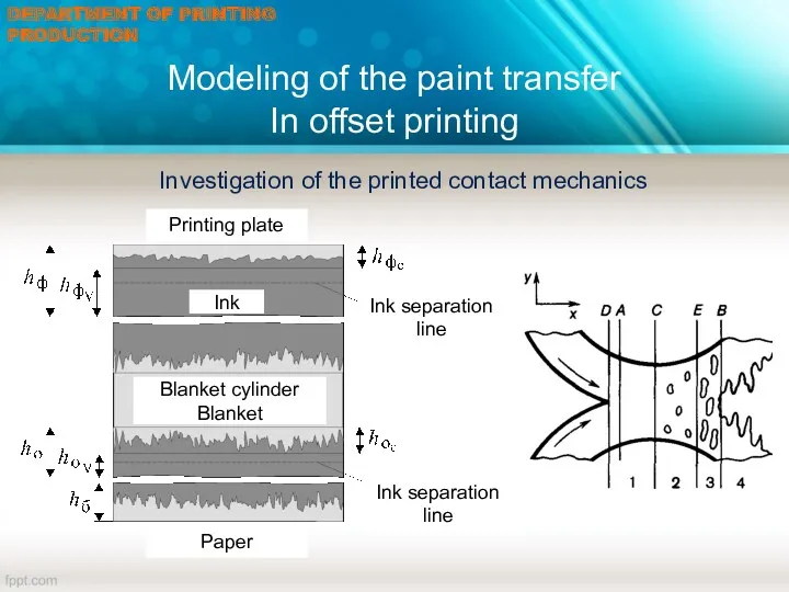 Modeling of the paint transfer In offset printing Investigation of