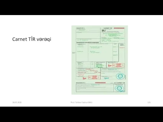 Carnet TİR vərəqi 26.05.2020 Ph.d. Talibov Ceyhun BMU