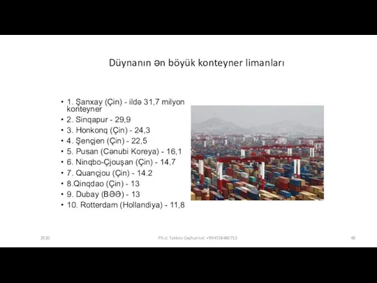 1. Şanxay (Çin) - ildə 31,7 milyon konteyner 2. Sinqapur