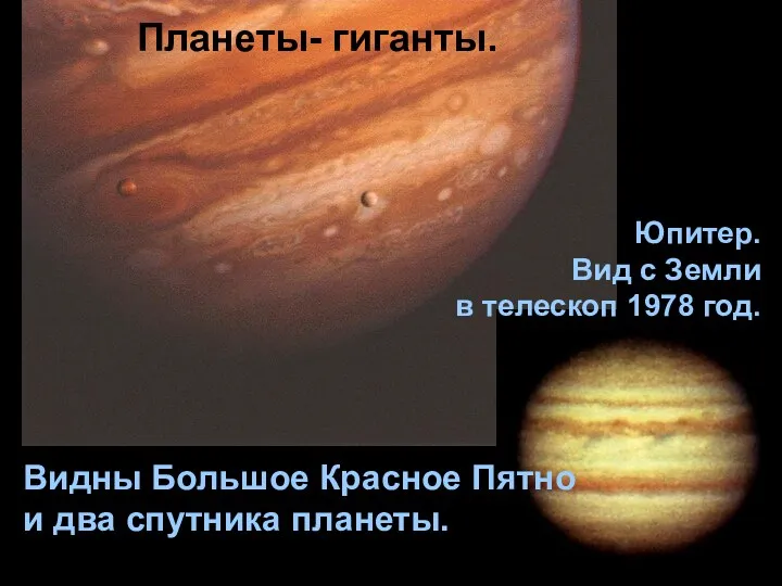 Юпитер. Вид с Земли в телескоп 1978 год. Видны Большое