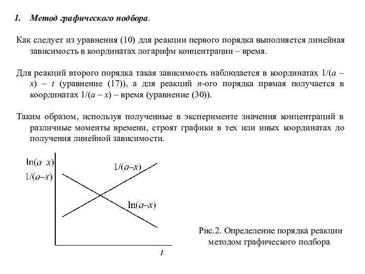 Метод графического подбора. Как следует из уравнения (10) для реакции