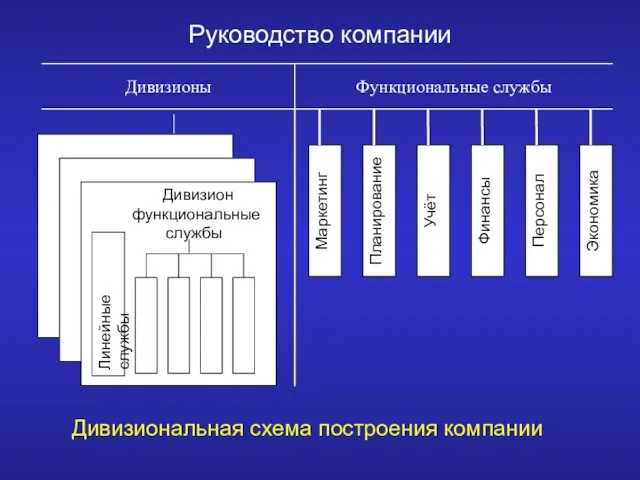 Руководство компании Линейные службы Дивизиональная схема построения компании