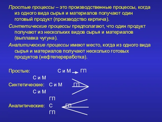 Простые процессы – это производственные процессы, когда из одного вида