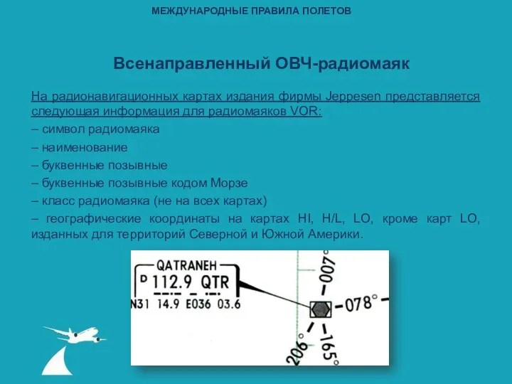 На радионавигационных картах издания фирмы Jeppesen представляется следующая информация для