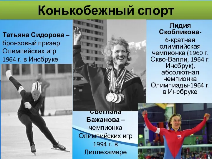 Конькобежный спорт Татьяна Сидорова – бронзовый призер Олимпийских игр 1964