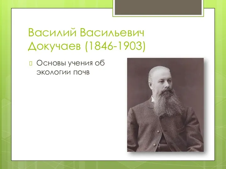 Василий Васильевич Докучаев (1846-1903) Основы учения об экологии почв