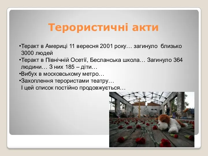 Терористичні акти Теракт в Америці 11 вересня 2001 року… загинуло