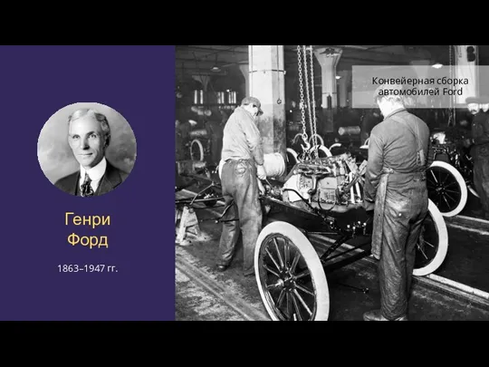 Генри Форд 1863–1947 гг. Конвейерная сборка автомобилей Ford