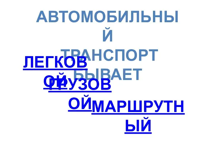 АВТОМОБИЛЬНЫЙ ТРАНСПОРТ БЫВАЕТ ЛЕГКОВОЙ ГРУЗОВОЙ МАРШРУТНЫЙ