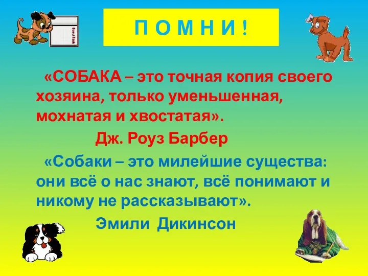 П О М Н И ! «СОБАКА – это точная