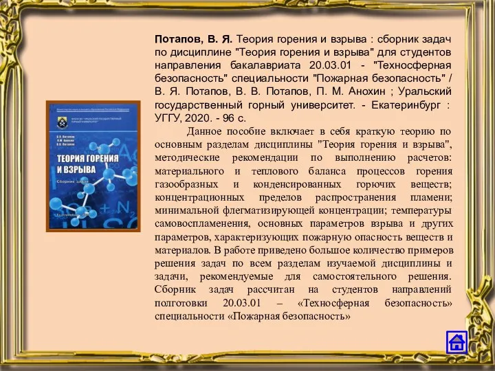 Потапов, В. Я. Теория горения и взрыва : сборник задач