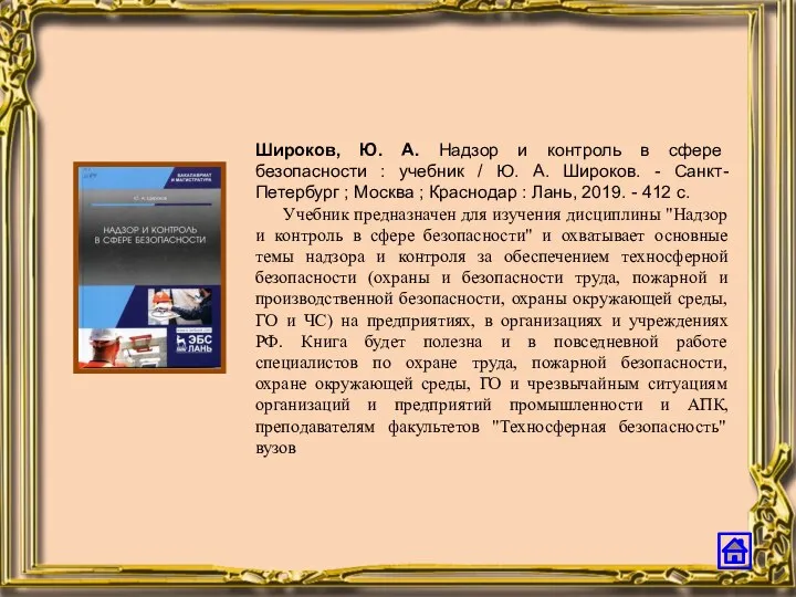 Широков, Ю. А. Надзор и контроль в сфере безопасности :