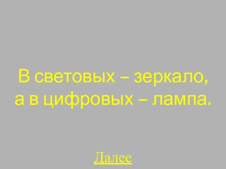 В световых – зеркало, а в цифровых – лампа. Далее