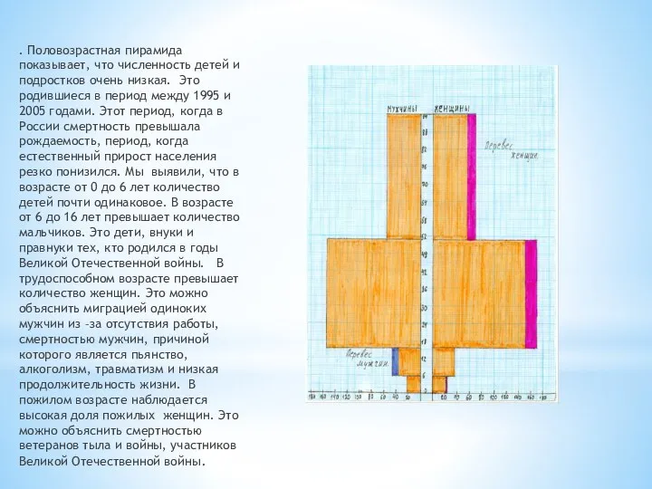 . Половозрастная пирамида показывает, что численность детей и подростков очень