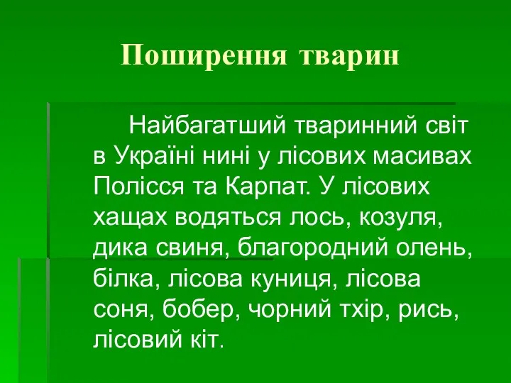 Поширення тварин Найбагатший тваринний світ в Україні нині у лісових