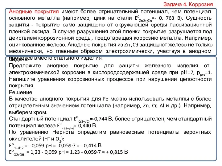 Анодные покрытия имеют более отрицательный потенциал, чем потенциал основного металла