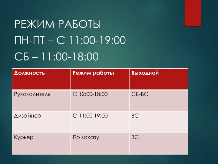 РЕЖИМ РАБОТЫ ПН-ПТ – С 11:00-19:00 СБ – 11:00-18:00