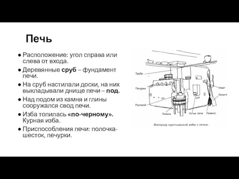 Печь Расположение: угол справа или слева от входа. Деревянные сруб