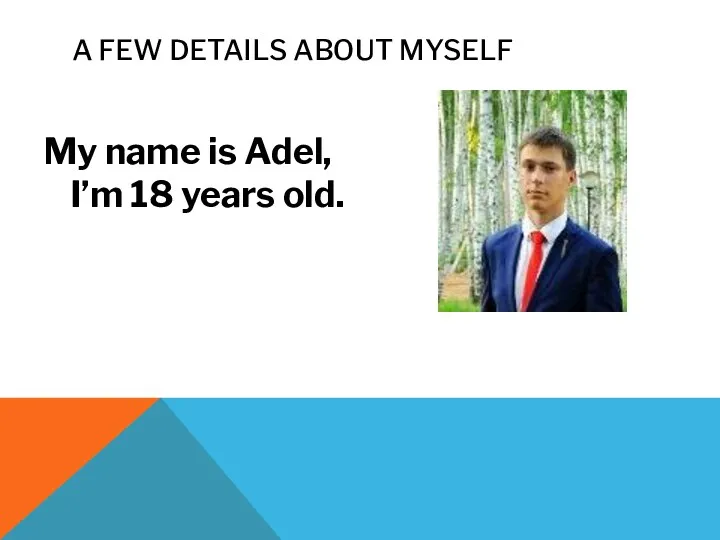 A FEW DETAILS ABOUT MYSELF My name is Adel, I’m 18 years old.