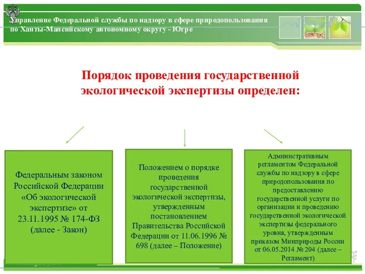 Порядок проведения государственной экологической экспертизы определен: Федеральным законом Российской Федерации