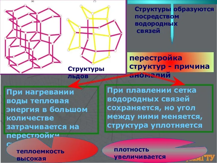 перестройка структур - причина аномалий Структуры образуются посредством водородных связей