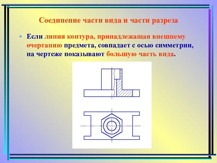 Соединение части вида и части разреза Если линия контура, принадлежащая