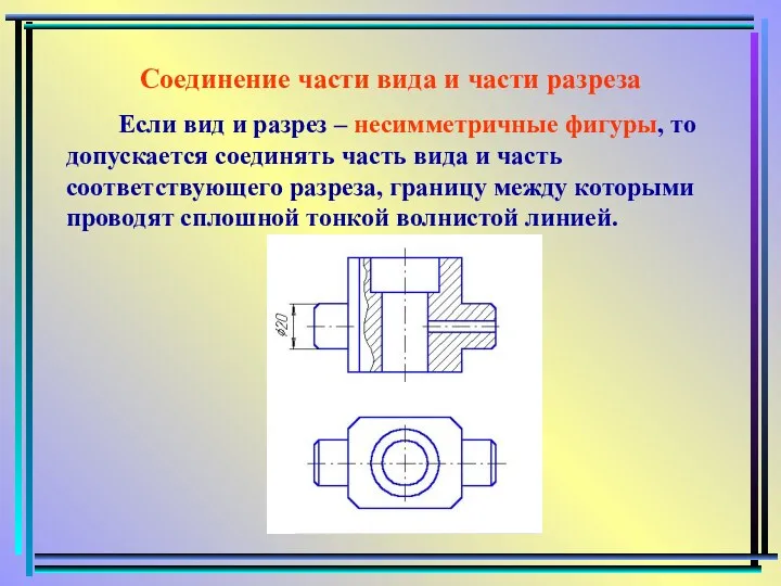 Соединение части вида и части разреза Если вид и разрез