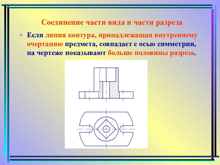 Соединение части вида и части разреза Если линия контура, принадлежащая